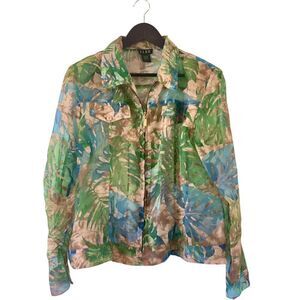 Vintage Womens Sheer Tropical Palm Print Jacket